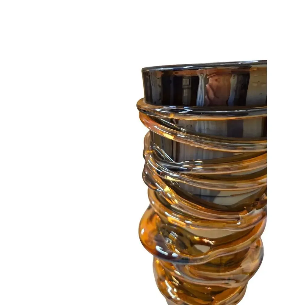 Vintage Iridescent Swirl Glass Vase With Unique Spiral Design 12